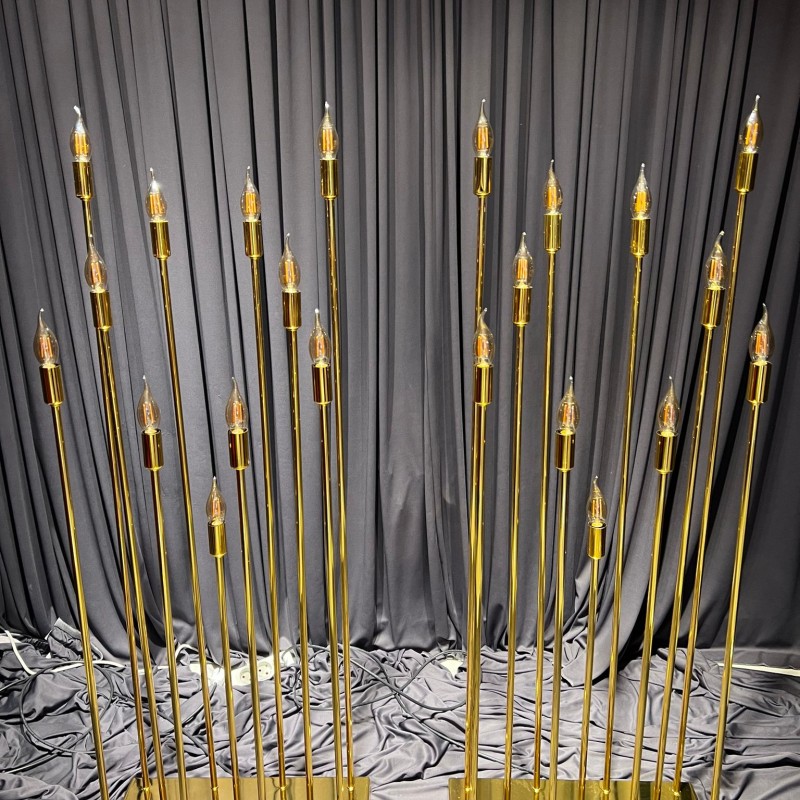 Krom Ultra  Parlak Gold Elektrikli 11'li Şamdan - 125 CM
