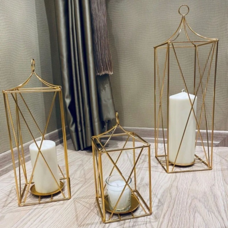 Gold 3'lü Metal Fener Mumluk - 60 - 55 - 34 CM